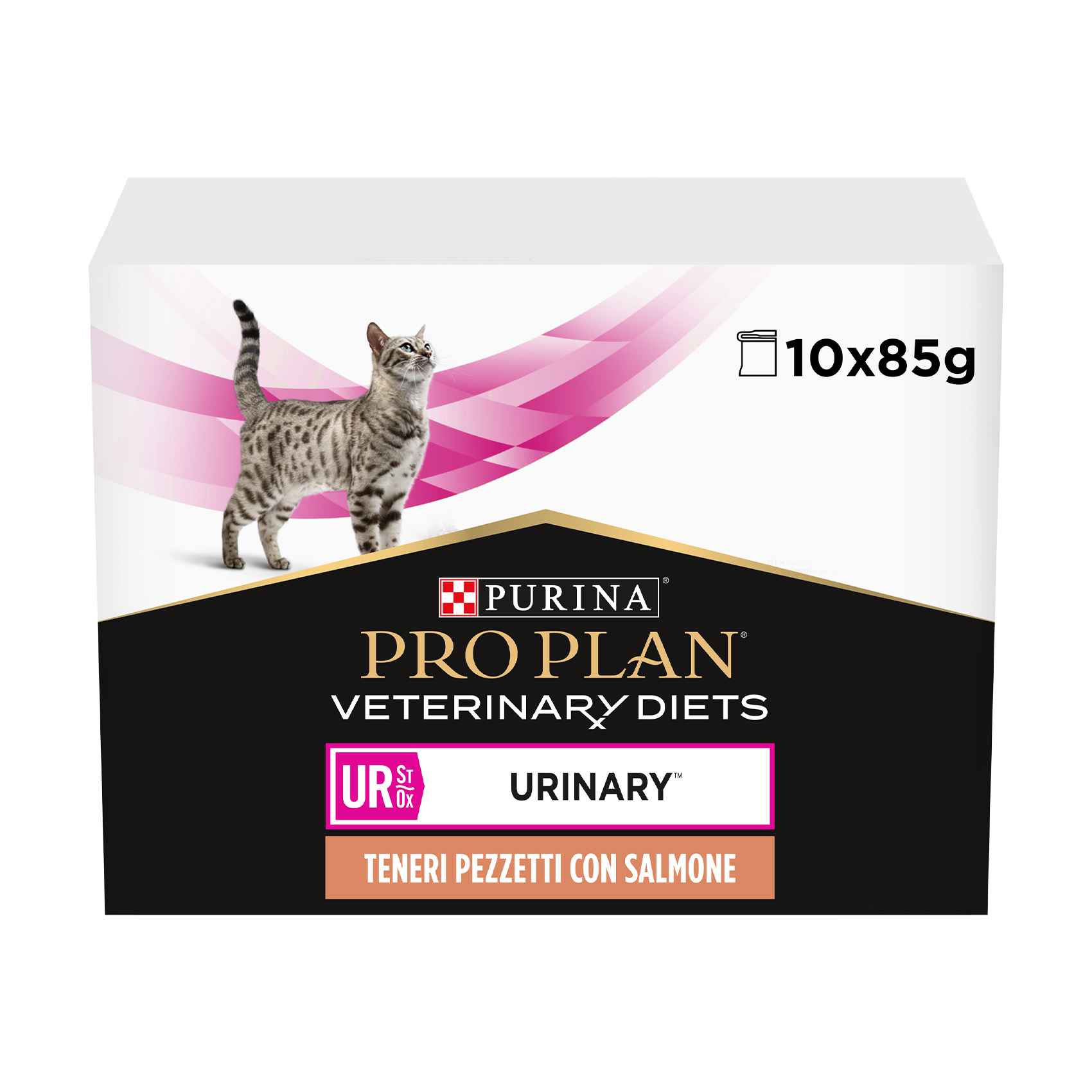 Вологий корм для дорослих котів Pro Plan Veterinary Diets UR ST/OX Urinary для розчинення та зниження утворення каменів, з лососем, 10*85 г